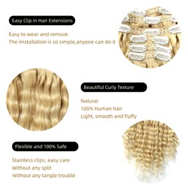 18 Inch 613 Deep Wave Clip in Hair Extensions Real Human Hair for Black Women Full Head 8A Brazilian Real Hair Yaki Human Hair Clip ins Natural Color 6 pcs 16 clips