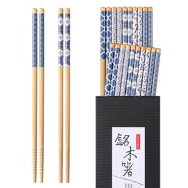Hiware 10 Pairs Reusable Bamboo Chopsticks, Japanese Style Natural Bamboo Wooden Chopstick Classic Style Chop Stick 8.8 Inch