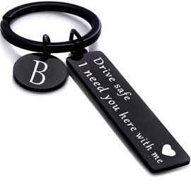 Chasing DreamsMRL Drive Safe Keychain Key Rings Gifts for Boyfriend Birthday 26 Letter Keychain (Abbreviation B, Black)