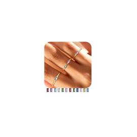 FIASASO 3Pcs Dainty Birthstone Rings for Women Mother - 18K Gold Plated Stackable Birth Stone Ring Non Tarnish Adjustable Green Gem Stone Stacking Rings Set