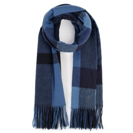 Bufanda de invierno para mujer, chal grande, cálida, clásica, con borlas, a cuadros, bufandas gruesas, Azul / Patchwork, Talla única