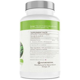 Nature Restore Rosemary Extract Supplement, Standardized to 20 Percent Carnosic Acid, 90 Capsules, Manufactured in USA, Non GMO, Gluten Free