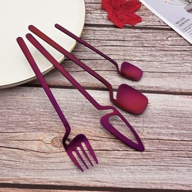 JASHII Silverware Set 24-Piece Stainless Steel Flatware Kitchen Utensil Service for 6 - Tableware Cutlery Dishwasher Safe (Matte Purple, Satin Finish)