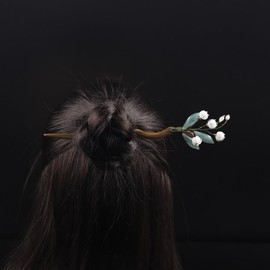 Lily of The Valley White Bell Flowers Hair Stick, Flowers Hair Chopsticks Hairpin Vintage Sandalwood Hair Accessories