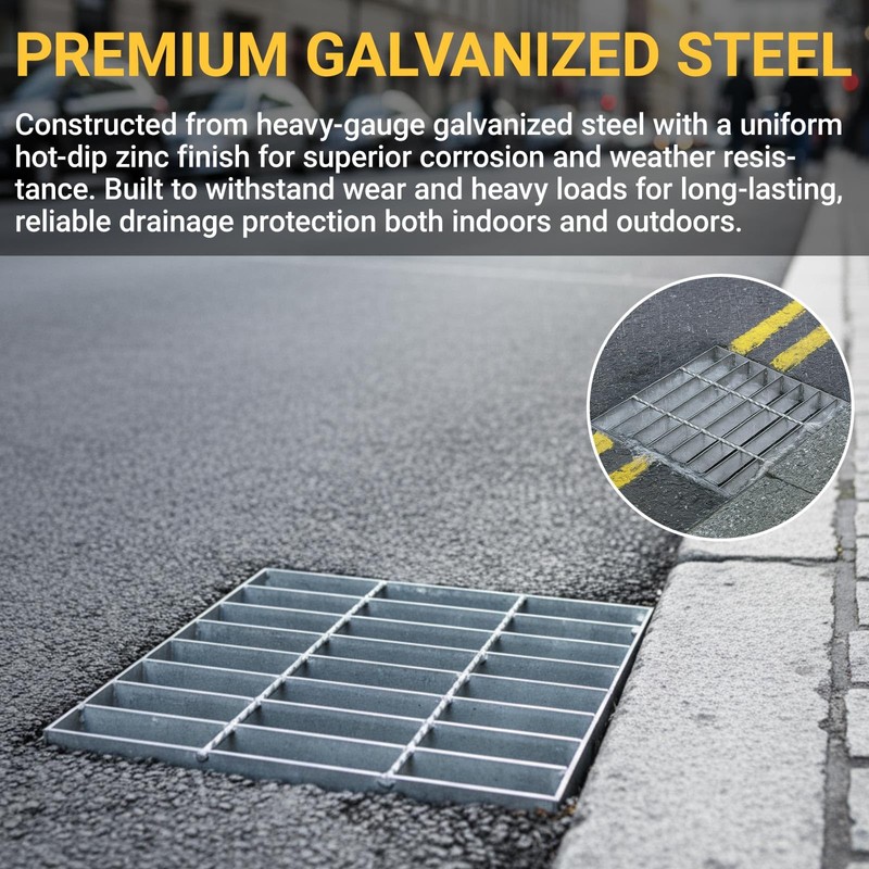 Otoolling 2 Pcs Galvanized Steel Drain Grate 12x12 inch Heavy
