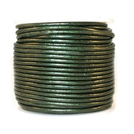 Cords Craft - Cuerda redonda de piel de 2 mm para fabricación de joyas, color metálico, colgante de trabajo de abalorios y proyectos de bricolaje (verde bosque metálico, 21.87 yardas)