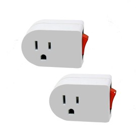 Wideskall® White Grounded On/Off Power Switch with Red Light 3 Prong AC Wall Plug Tap Adapter ETL Certified (Pack of 2)