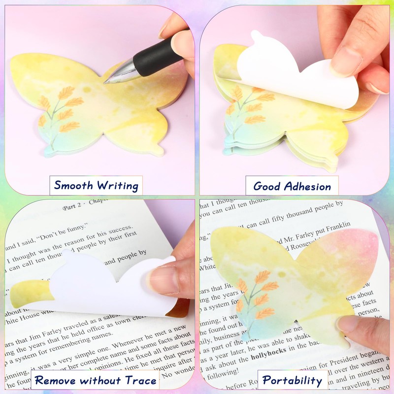 JSRQT 12Pcs Watercolor Butterfly Shaped Sticky Notes, Post Self Stick