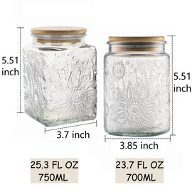 ANSQU Set of 2 Vintage Glass Storage Jars, Glass Food Storage Containers(25.3oz/23.7oz), Candy Jars with Lids for Kitchen Coffee, Tea, Cookie, Sugar, Bath Salts, Cute Jar