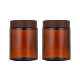 2 Packs 150ml 5oz Amber Glass Jars with Black Wood Grain Lid and Inner Liners Refillable Cosmetic Cream Jar Cosmetic Storage Containers for Face Cream Balm Lotion DIY Crafts