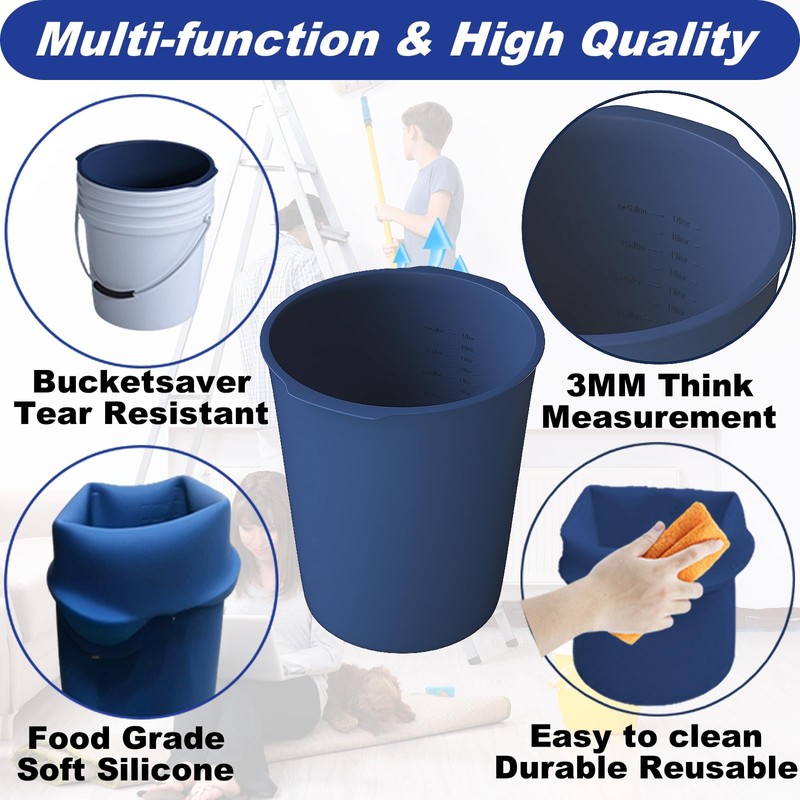 5 Gallon Reusable Bucket Liner, Leakproof Concrete Tools Durable Silicone