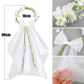 BETESSIN Bridal Veil Women's Short Veil JGA Flower Wreath Tulle Bridal Wedding Hair Accessories Bow Headpiece Flowers Bridal Jewellery for Hen Night Cosplay Party White B