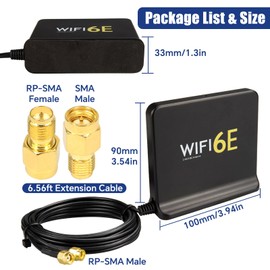 Boobrie WiFi 6E Antenna MIMO Tri-Band 2.4GHz 5GHz 6GHz with Magnetic Base 8dBi WiFi Antenna RP-SMA 6.56ft Cable + SMA Male for PCIe/PCI Motherboards Laptops Desktops Security Cameras Wireless APs