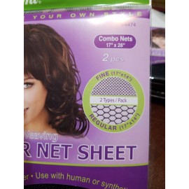 ANNIE BRAND NEW COMBO WEAVING HAIR NET SHEET 17" x 28" #4474 2 TYPES/PK fine & regular