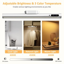 bravzurg Rechargeable Magnetic LED Light Bar with Remote, Under Cabinet Lighting Wireless, Battery Powered Operated Wall Strip Lights, Dimmable Desk Lamp for Picture Shelf Closet Kitchen – Silver