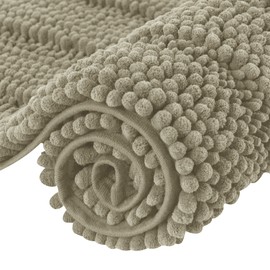 SUBRTEX Bathroom Rugs Chenille Bath Rug Soft Short Plush Bath Mat Soft Shower Mat Water Absorbent Shower Mat Quick Dry Machine Washable(Taupe Brown 18"x48")