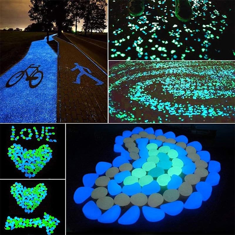 Glow in Dark Rocks,200Pcs Long Term Glowing Decorative Stone,Luminous Stones,Glow
