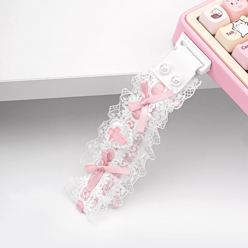 COOMICKEY Custom Keyboard Straps, Pink and White Lace Cute Snap