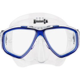CRESSI Action Mask Clear/Blue - Unisex Diving Mask Reduced Volume and Action Cam Holder, Transparent/Blue, One Size