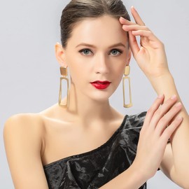 Matte Gold Rectangle Clip On Earrings Geometry Clip Earrings for Women