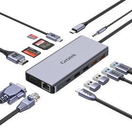 USB C HUB with 4K HDMI, USB C to Ethernet Adapter, USB 3.2 Gen2 10Gbps Docking Station, PD3.0 100W Charging, SD Card Reader, USB C to VGA Splitter for MacBook, Dell, Acer, Laptops, Surface and More