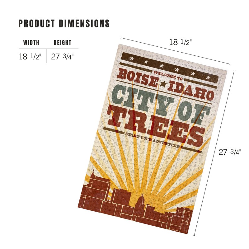 Lantern Press Boise, Idaho, Skyline and Sunburst Screenprint Style 1000