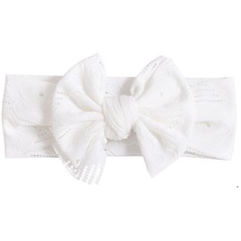Bkemkri Baby Hair Band, Headbands for Baby Girls, Stretchy Knitted Bow with Wide Edge, Nylon Elastic Turban Headbands, Baby Bow Hair Bands, for Newborns, Toddlers, White