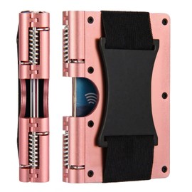 BONSYL® Metal Card Holder Wallet | Minimalist RFID Blocking Wallet for Men & Women | Card Holder with Money Clip/Cash Strap | Easy Access Money & Cards (Macaron Pink/Cash Strap)
