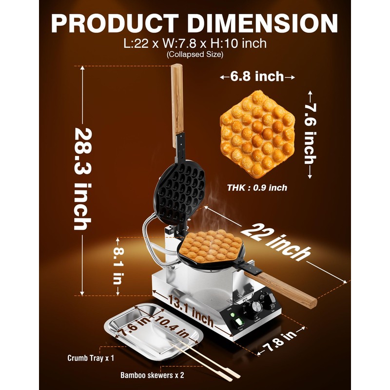 PYY Bubble Waffle Maker - Commercial Egg Puff Waffle Iron