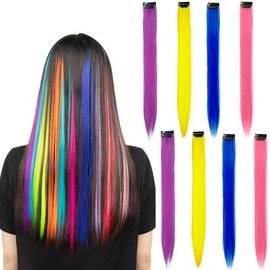 AVRUYPI 8 PCS Prinzessinnen Farbig Haarverlängerungen mehrfarbig für Party Highlights Haar Zubehör Haarteile für kinder Frauen für Damen Mädchen Party Festival Cosplay, 22Inch
