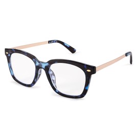 FEISEDY Reading Glasses, Blue Light Blocking, Square Oversized Glasses for Women and Men, B4096(Navy Tortoise, 2.0x)