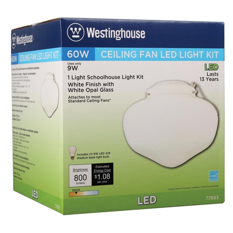 Westinghouse Lighting 7785300 LED Schoolhouse Indoor/Outdoor Ceiling Fan Light Kit,