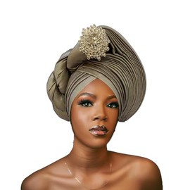 Nigerian for Women Turban Head Wrap Hats with Diamond African Gele Headties Female Handmade Sewing Women Hats for Party (US, Alpha, One Size, Sliver)