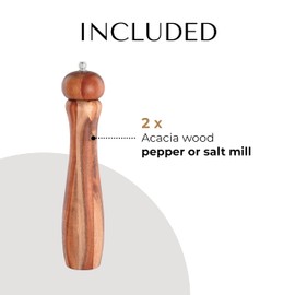 JS Gourmet Acacia Light Wood Pepper and Salt Mill Grinder Set with Adjustable Mechanism for Fine, Medium and Coarse Grinding (2 Pack)
