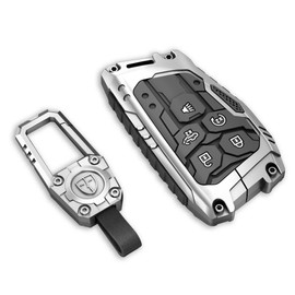 Cavlobe Zinc Alloy Key Fob Cover,Keychain,Full Protection Car Key Case for Chevy 2022-2025 Silverado 1500 GMC Sierra 2500HD 3500HD Smart Remote Keyless Keyshell Accessories(NO.131-5 Silver)
