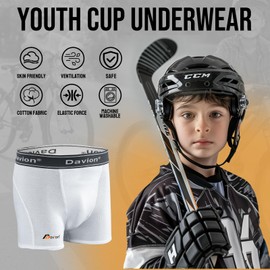 Davion Youth Boys baseball Cup Boys Cup Underwear With Soft Protctive Athletic Cup for Baseball, Football Lacrosse(White-XS)