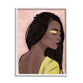 Stupell Industries African American Woman with Gold Glitz Eye Shadow, Designed by Marcus Prime White Framed Wall Art, 16 x 20, Brown