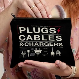 Plugs Cables & Chargers - Makeup Bag for Women Travel - Zipper Cosmetic Storage Bag with Vibrant Designs, Soft Fabric & Multi-Use Functionality (Gift for Birthdays, Graduation, Christmas) (Style E)