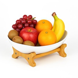 Zosebffej Fruit Bowl With Bamboo Wood Stand, Fruit&Vegetable Candy Dish Decor Basket for Kitchen Counter，Large Capacity Vegetable Storage Stand Snacks Rack Tray Plate Rack