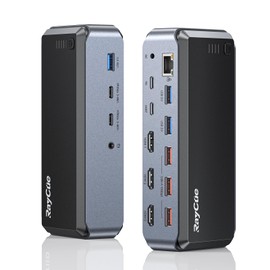 USB C Docking Station Triple Monitor, Raycue 15 IN1 MacBook Pro Docking Station with Power Adapter for MacBook M1/M2/M3/Windows, Laptop Docking Station with HDMI*3, RJ45, 10Gbps USB*5, PD, USB 3.0*2