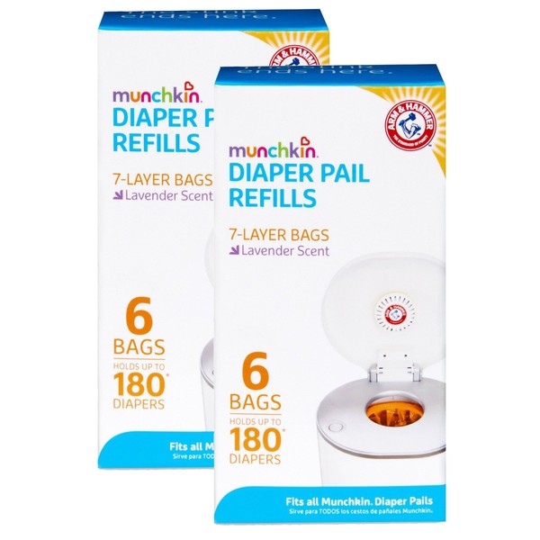 Munchkin Arm & Hammer Diaper Pail Snap with Seal and Toss Refill Bags, 12 Count