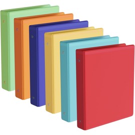 6 Pack 1 Inch Round 3 Ring Binder with 2 Interior Pockets,Holds 200 Sheets Letter Size Paper,Resistant,PVC Free, Assorted Colors Versatile Binders for Office, Home, and School Use