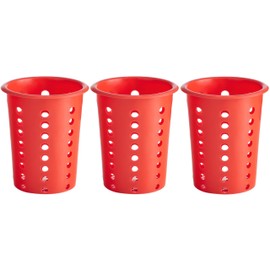 OCS Parts Perforated Silver and Utensil Drying Cups | Red | Set of 3 | Plastic Flatware Holder Cylinders for Kitchen Counter Organization