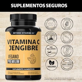 Beyond Vitamins | Vitamina C potenciada con antioxidantes y anti-inflamatorios, Jengibre, Equinácea, Ajo, Orégano, Zinc y Vitamina D3, Cápsulas vegana