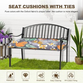 ThinMay Outdoor Bench Cushion 47inches Waterproof & Fade Resistant Patio Furniture Cushions Tufted Fresh Porch Swing Lounger Loveseat Pads with Straps(Flower leave-47x20in)