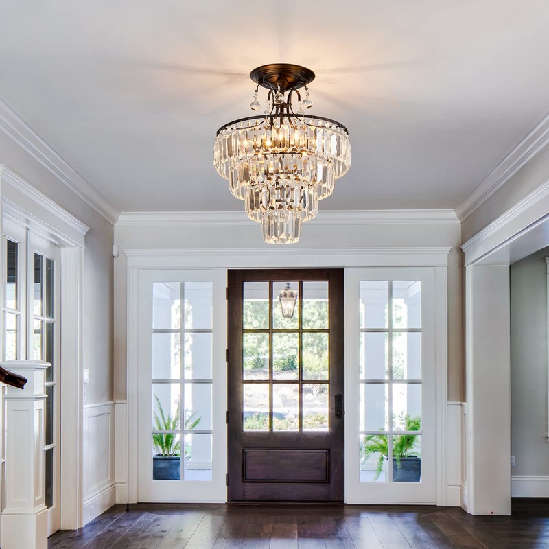 CVKASH 5 -Lights Crystal Round Chandelier Antique Modern Black Semi
