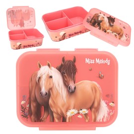 Depesche Miss Melody Flowers 12895 Pink Horse and Flowers Lunch Box with 3 Compartments and Clear Lid