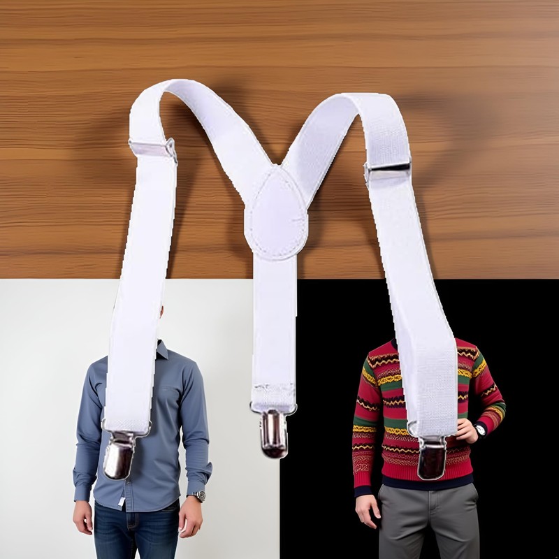 Cauaoa White Kids Adjustable Y-Back Suspenders,Clip on Y-Back Elastic with