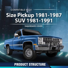 PIT66 Dash Bezel Cover Compatible with 1981-1987 Chevy GMC Full Size Pickup/1981-1991 Chevy GMC SUV Dashboard Cover Black