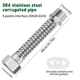 304 Stainless Steel Corrugated Pipe, Reinforced Hose, 3/4 Inch Extendible Flexible Hose, 40 cm, Universal Connection Pipe, G3/4 DN20 Connection Pipe for Water Connection, Heating, Softening System